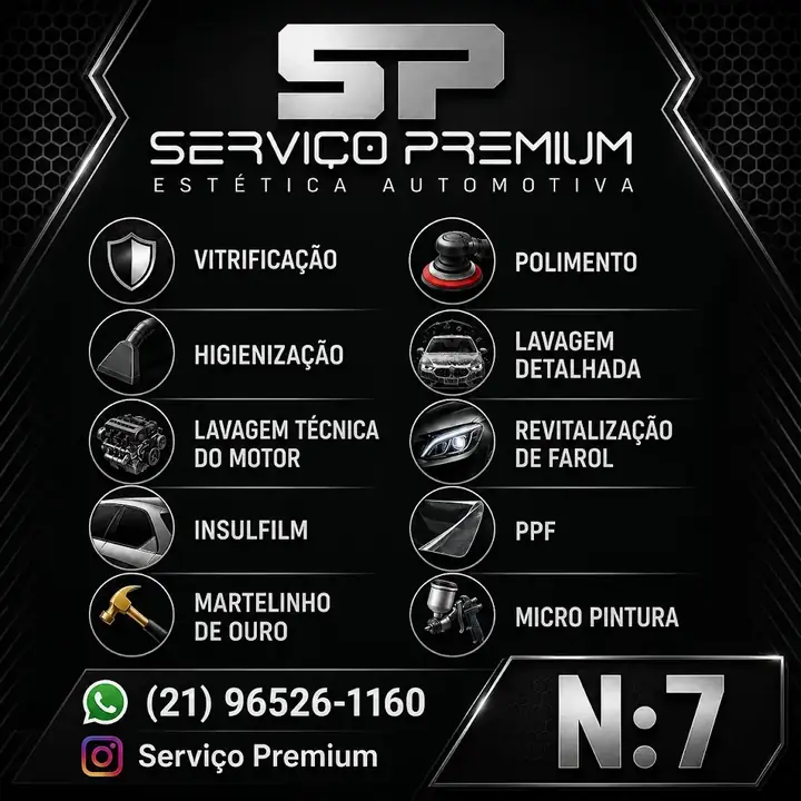 Painel de serviços da Serviço Premium Estética Automotiva
